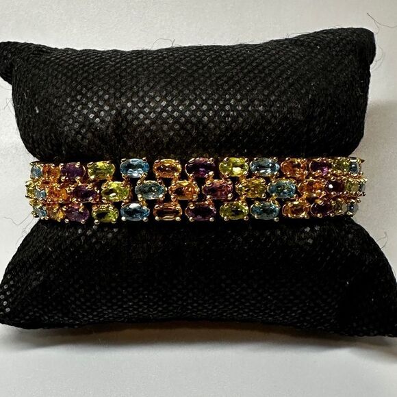 7" Amazing gold vermeil over 925 multi-gemstone bracelet! - Picture 11 of 12